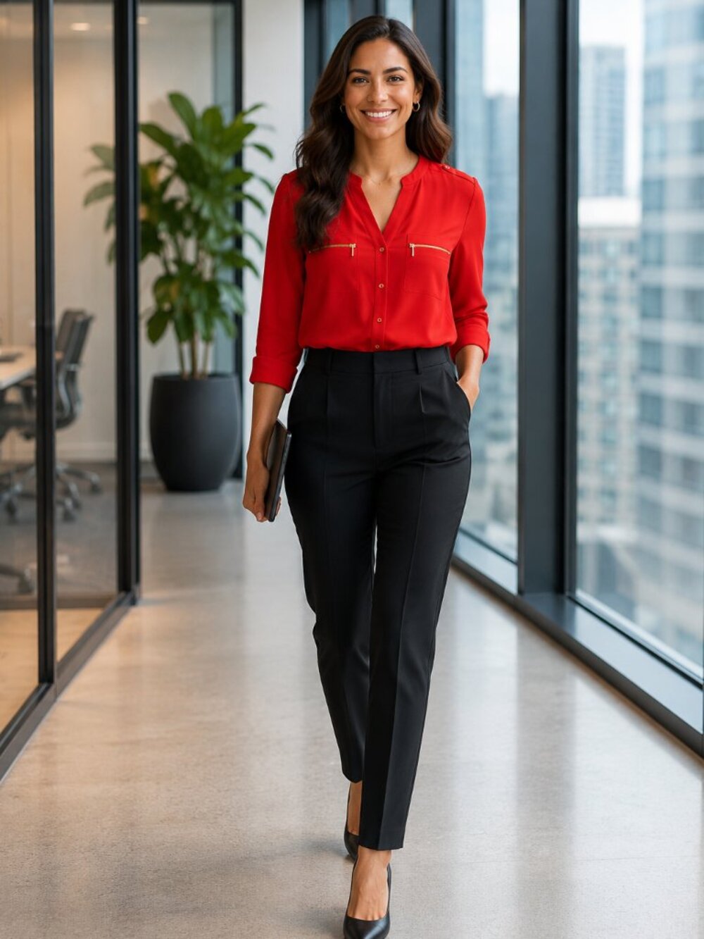 Calvin Klein button-front Long sleeves blouse. Red. Size XL